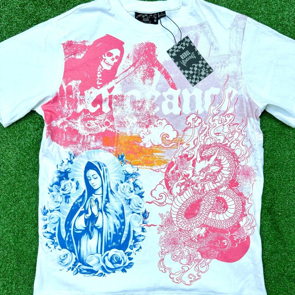 Rebel Vengeance Holy Death Reaper Virgin Mary And The Unryū Cloud Dragon T Shirt